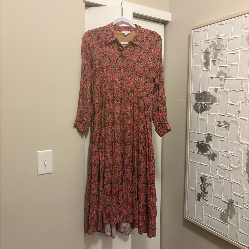 A Loves A Pink/Brown Tiered Ruffle Dress